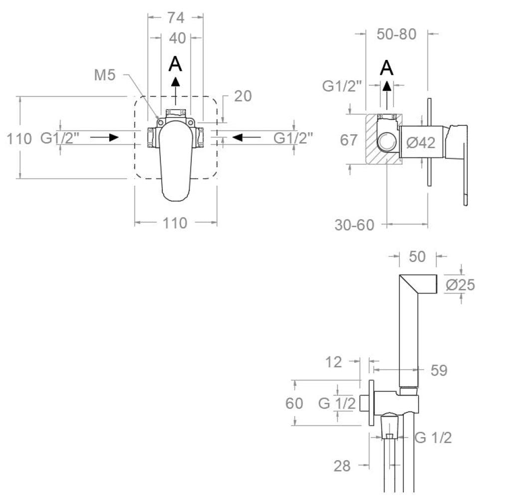 Ramon Soler - Grifo empotrado monomando de WC con duchita oro cepillado - BricoandPool