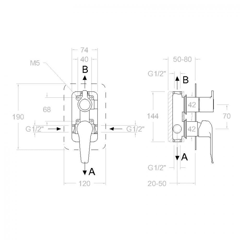 Ramon Soler - Grifo monomando de baño - ducha empotrado 2 vías Ypsilon Plus placa ultraslim cromo - BricoandPool