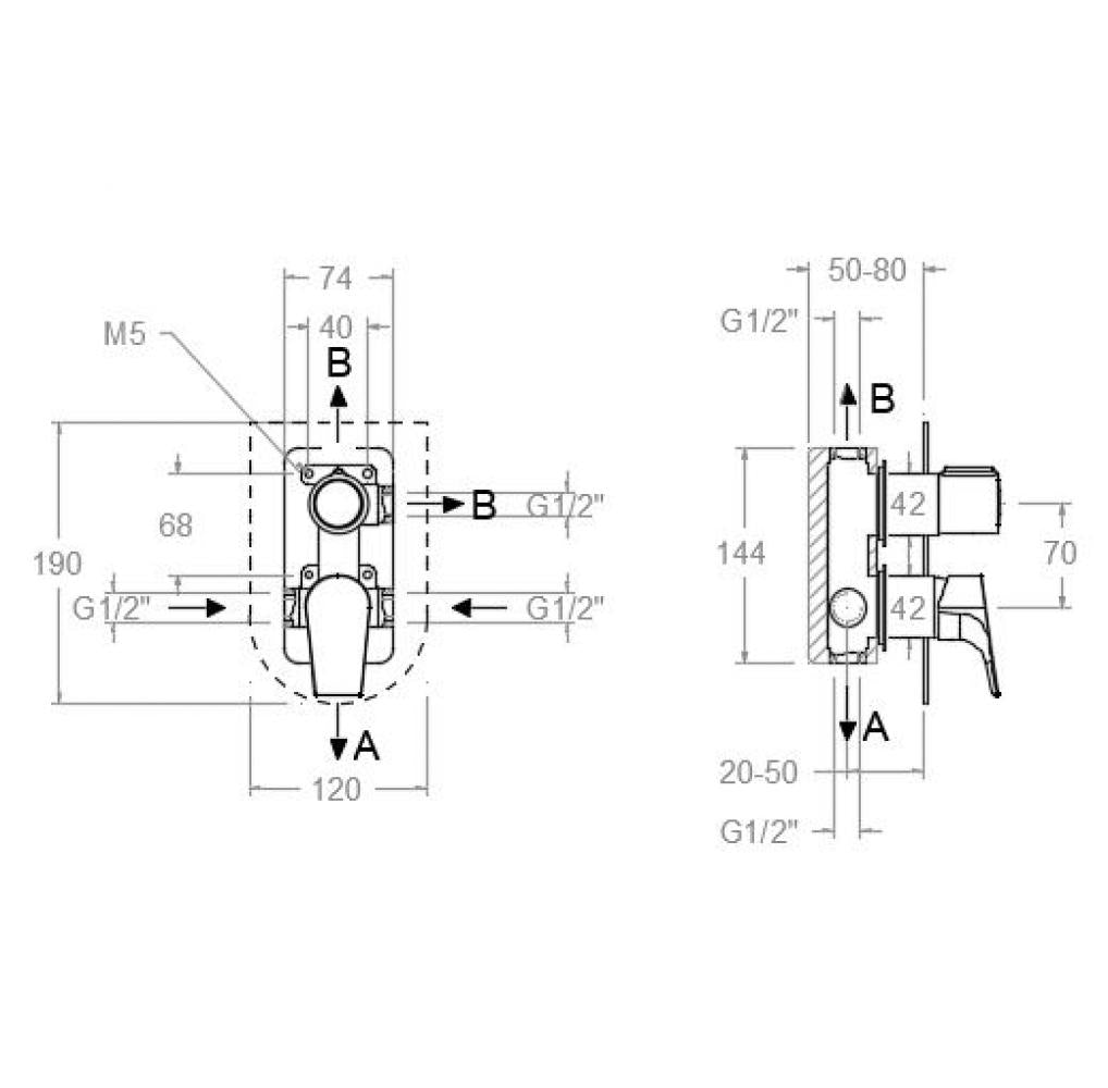 Ramon Soler - Grifo monomando de baño - ducha empotrado 3 vías Urban Chic placa metálica ultraslim S2 cromo - BricoandPool