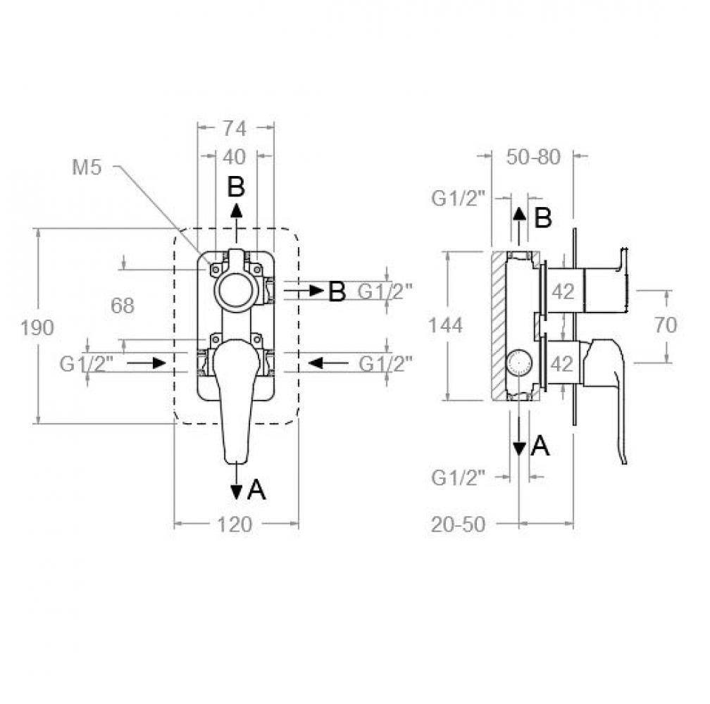 Ramon Soler - Grifo monomando de baño - ducha empotrado 3 vías Ypsilon Plus placa ultraslim cromo - BricoandPool