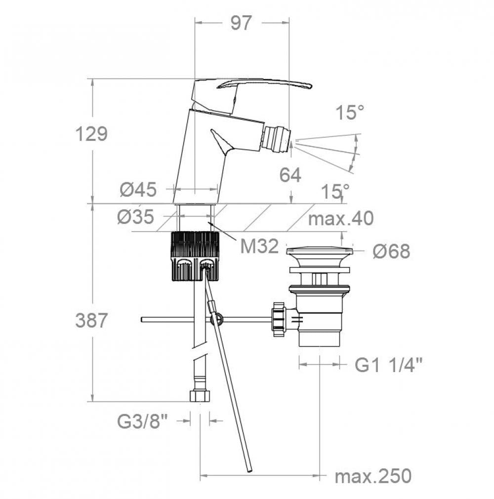 Ramon Soler - Grifo monomando de bidé New Fly Tool Free con válvula automática de inox 1¼ cromo - BricoandPool