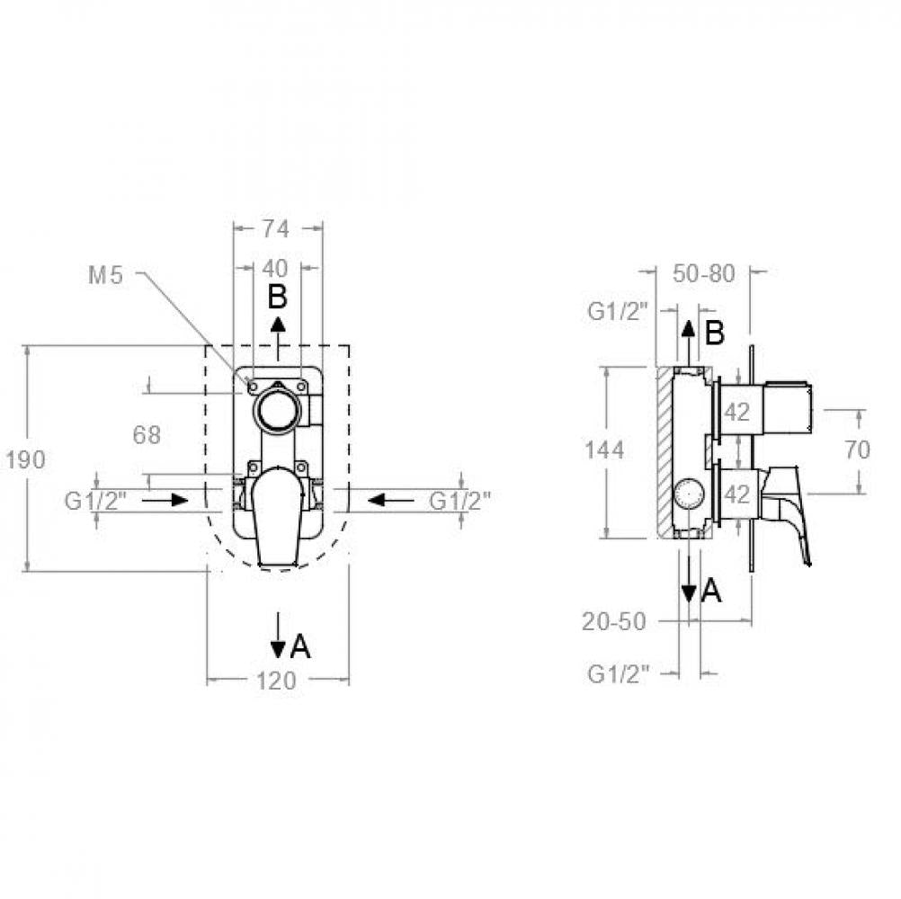 Ramon Soler - Grifo monomando de ducha empotrado 2 vías Urban Chic placa metálica ultraslim S2 cromo - BricoandPool