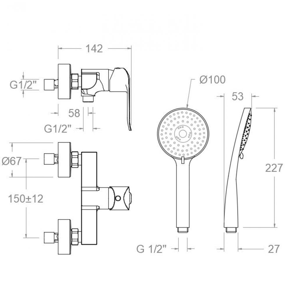 Ramon Soler - Grifo monomando de ducha Ypsilon Plus con equipo de ducha cromo - BricoandPool