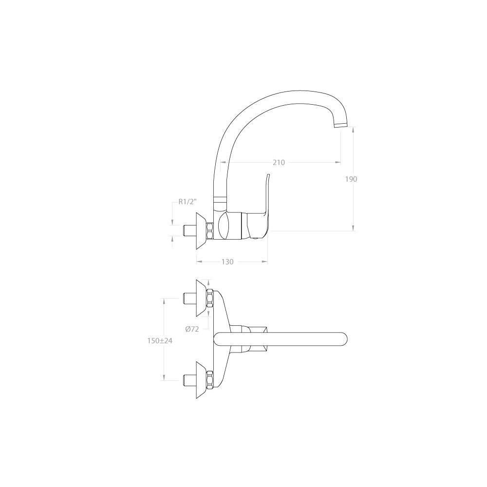 Ramon Soler - Grifo monomando de fregadero a pared Ypsilon Plus caño alto giratorio cromo - BricoandPool
