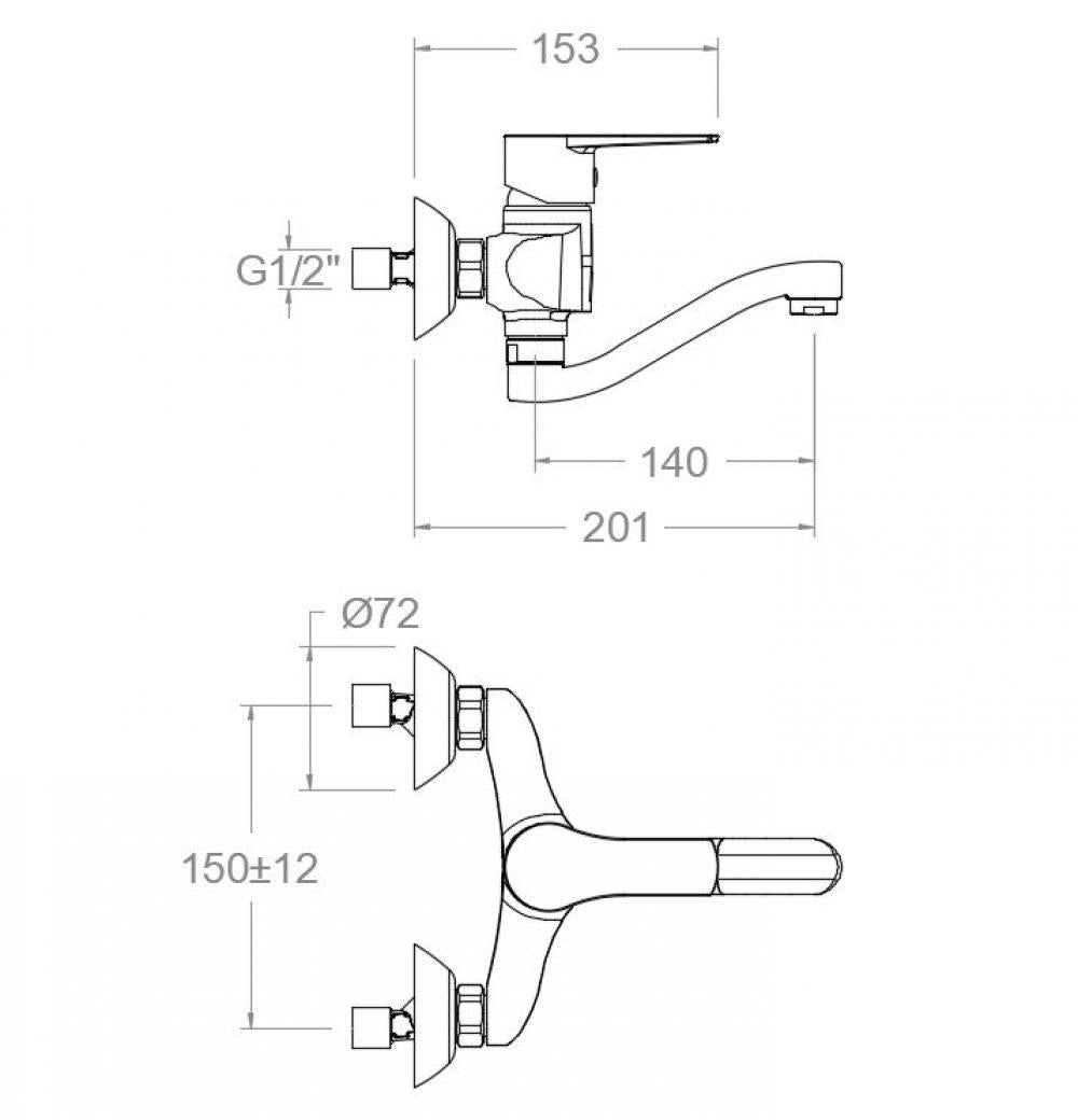 Ramon Soler - Grifo monomando de fregadero mural Titanium caño corto 14 cm cromo - BricoandPool