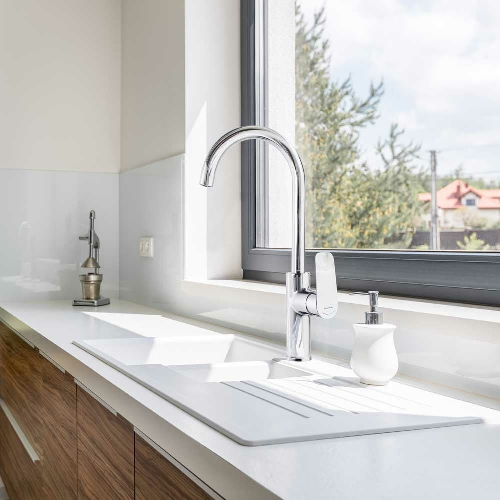 Ramon Soler - Grifo monomando de fregadero New Fly caño alto giratorio cromo - BricoandPool