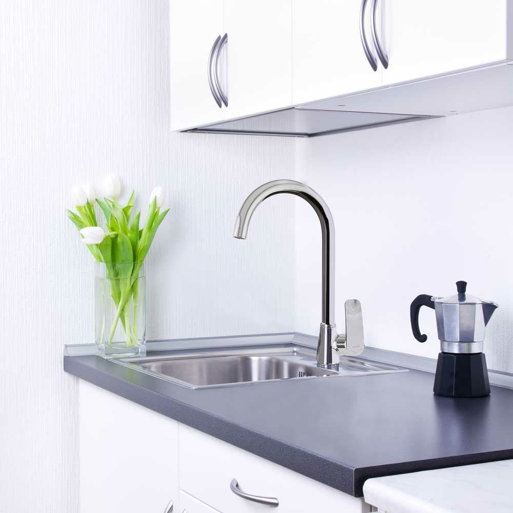 Ramon Soler - Grifo monomando de fregadero vertical cónico New Fly caño cisne cromo - BricoandPool