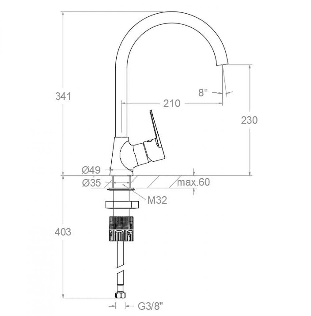 Ramon Soler - Grifo monomando de fregadero vertical Titanium caño cisne cromo - BricoandPool