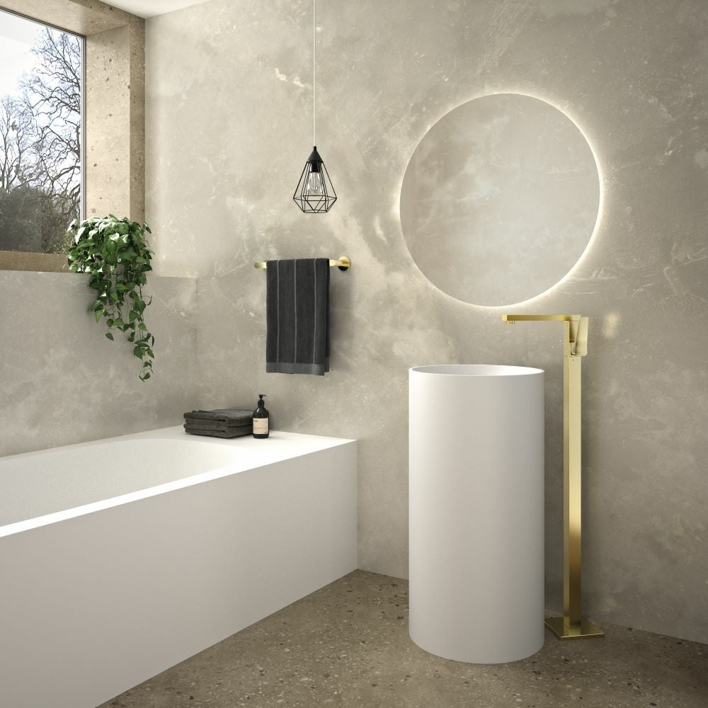 Ramon Soler - Grifo monomando de lavabo de columna Prisma oro cepillado - BricoandPool