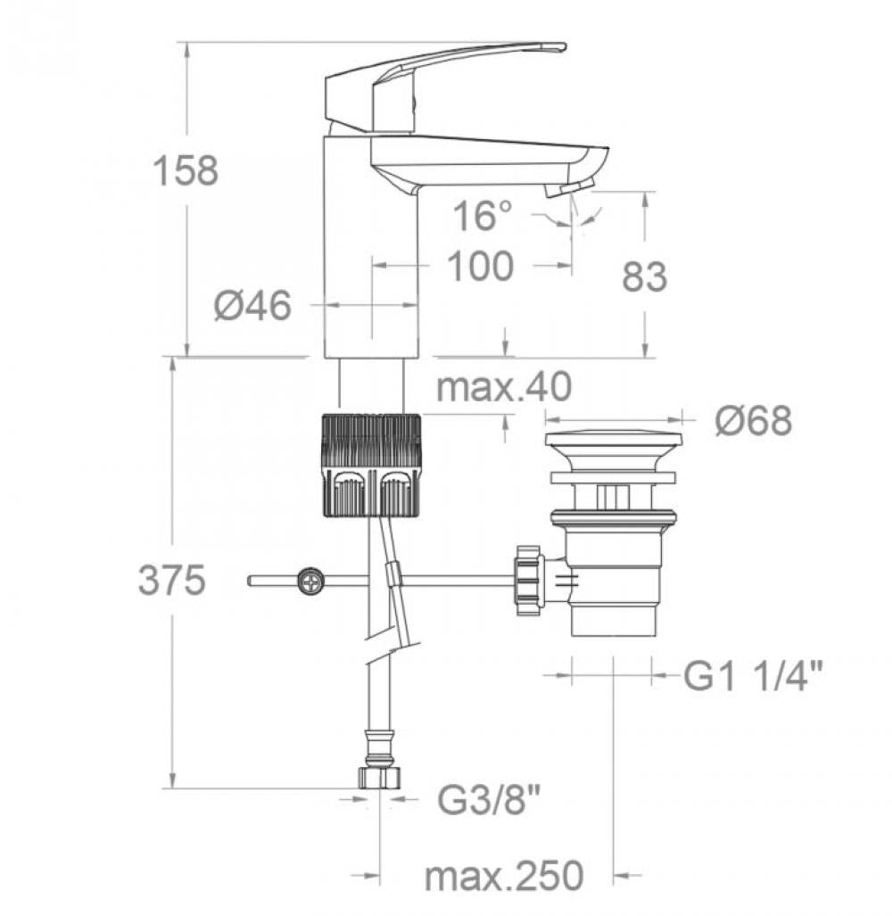 Ramon Soler - Grifo monomando de lavabo New Fly Tool Free con válvula automática de ABS 1¼ y S3 cromo - BricoandPool