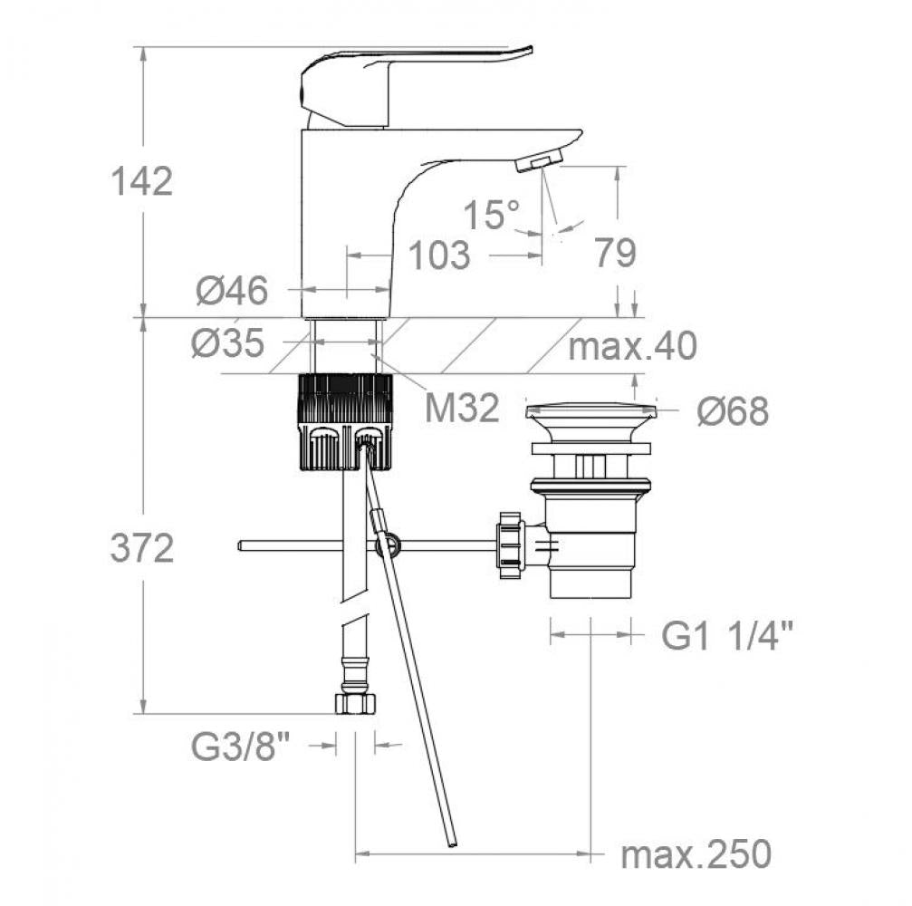 Ramon Soler - Grifo monomando de lavabo Ypsilon Plus apertura en frío con válvula automática de ABS 1¼ cromo - BricoandPool