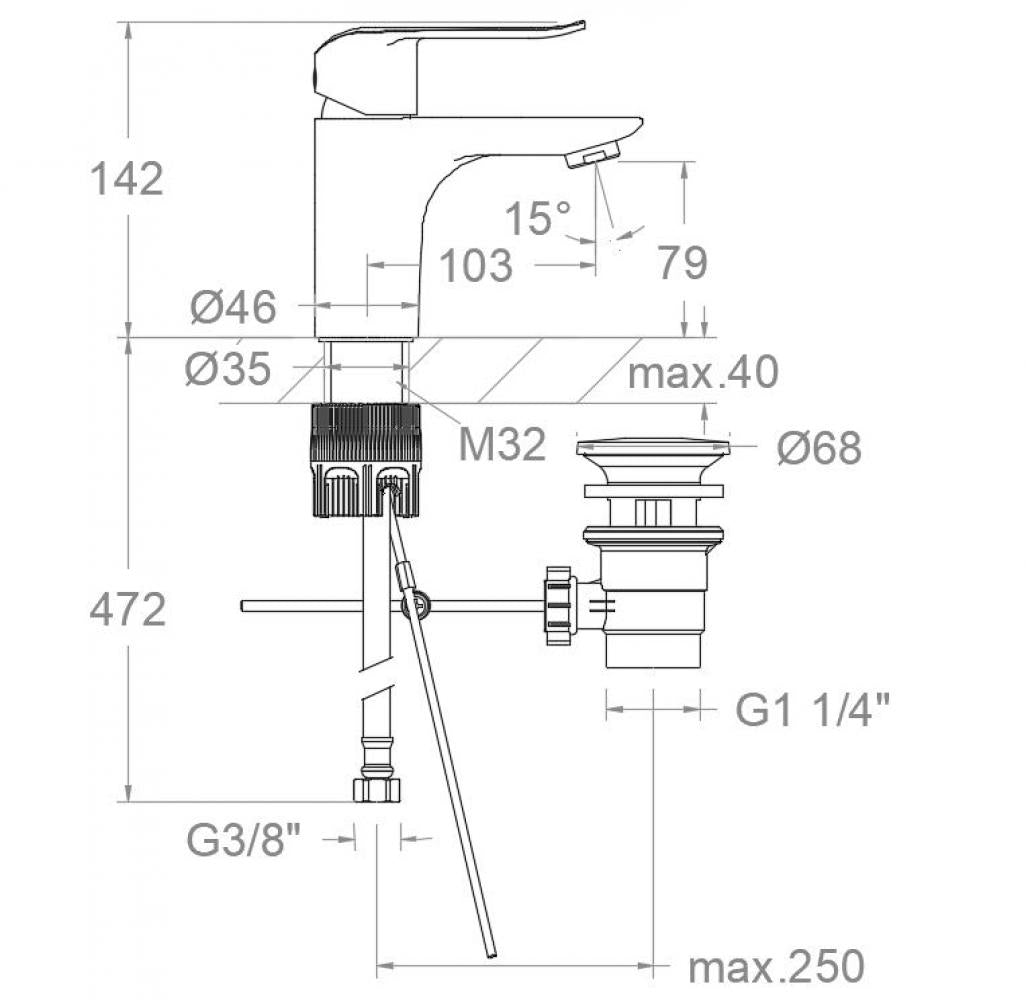 Ramon Soler - Grifo monomando de lavabo Ypsilon Plus con sistema C3 y válvula automática de latón 1¼ cromo - BricoandPool