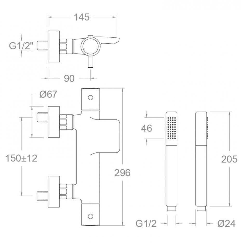Ramon Soler - Grifo termostático de bañera Odisea con equipo de ducha negro mate - BricoandPool