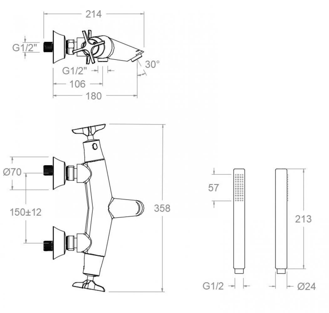 Ramon Soler - Grifo termostático de baño - ducha Adagio con equipo de ducha cromo - BricoandPool
