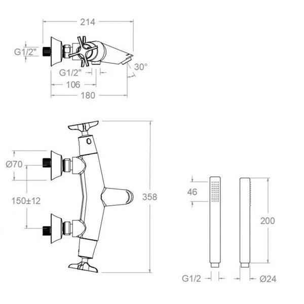 Ramon Soler - Grifo termostático de baño - ducha Adagio negro mate - BricoandPool