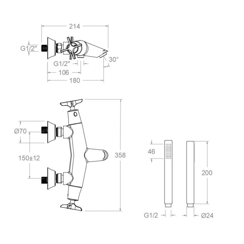 Ramon Soler - Grifo termostático de baño - ducha Adagio oro cepillado - BricoandPool