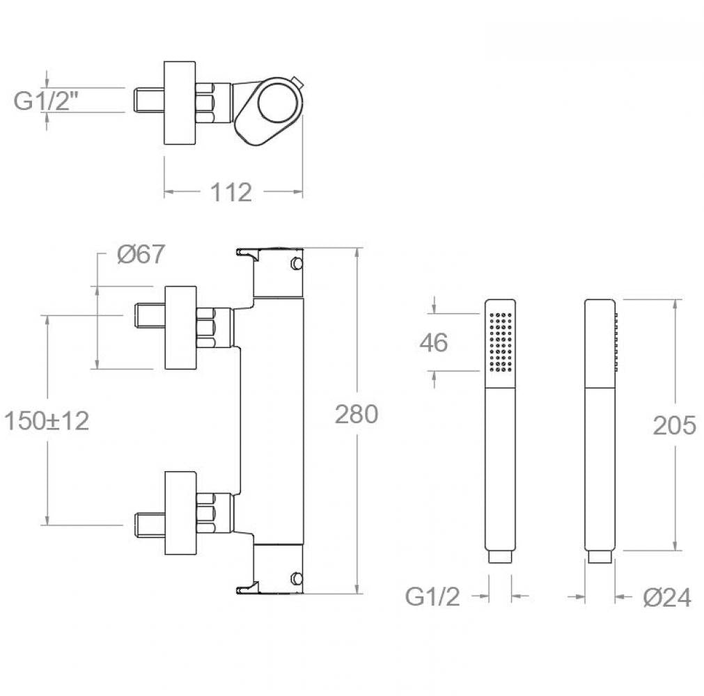 Ramon Soler - Grifo termostático de ducha Alexia con equipo de ducha oro cepillado - BricoandPool