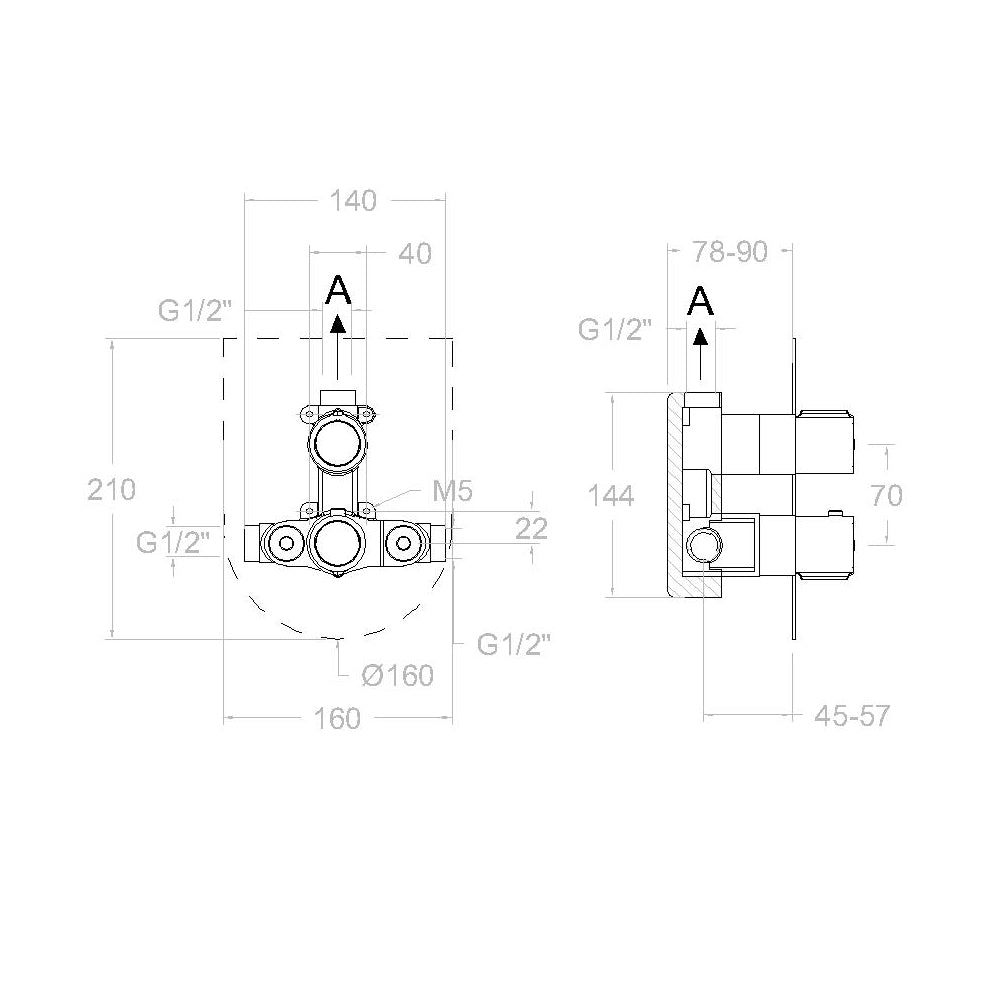 Ramon Soler - Grifo termostático de ducha empotrado 1 vía Urban Chic placa metálica ultraslim negro mate - BricoandPool