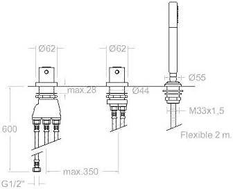 Ramon Soler - Grifo termostático de repisa para bañera Urban Chic con inversor integrado y equipo de ducha metálico cromo - BricoandPool