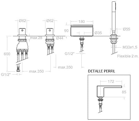 Ramon Soler - Grifo termostático de repisa para bañera Urban Chic cromo - BricoandPool