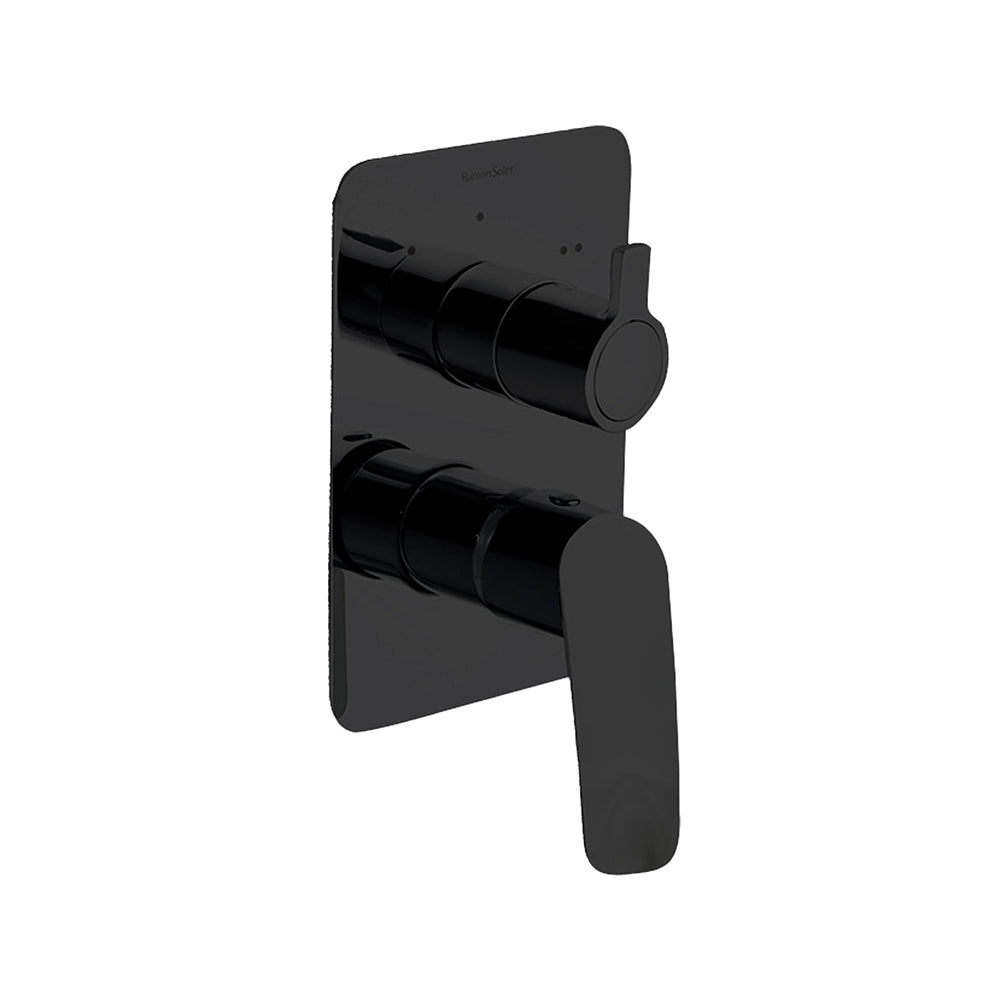 Ramon Soler - New Fly, monomando de ducha empotrado metálico 2 vías con placa ultraslim, negro mate - BricoandPool