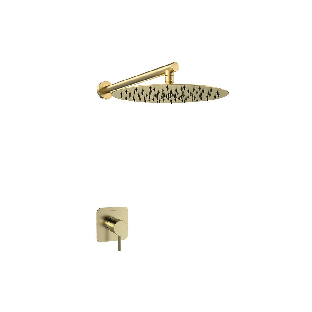 Ramon Soler - Odisea, conjunto de monomando de ducha empotrado 1 vía con rociador metálico 300mm, oro cepillado - BricoandPool