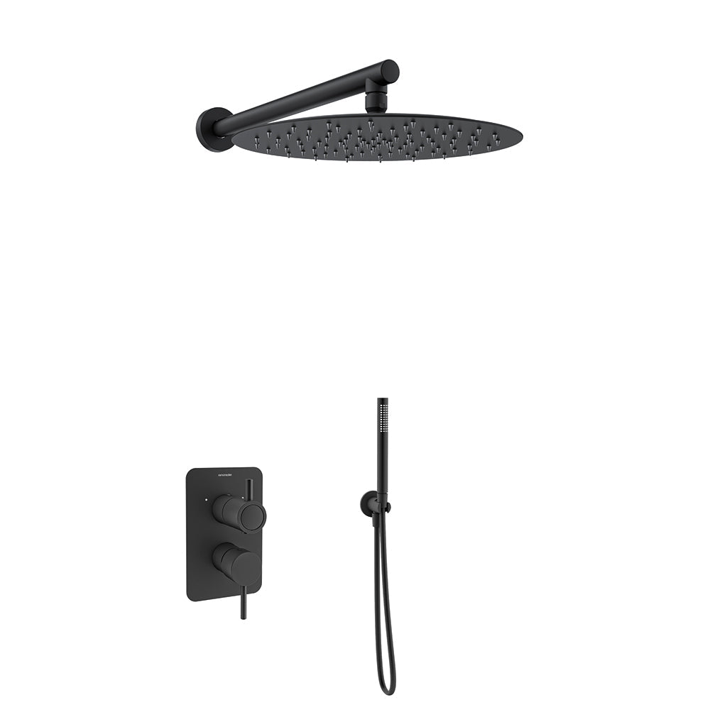 Ramon Soler - Odisea, conjunto de monomando de ducha empotrado 2 vías con rociador metálico 300mm, negro mate - BricoandPool