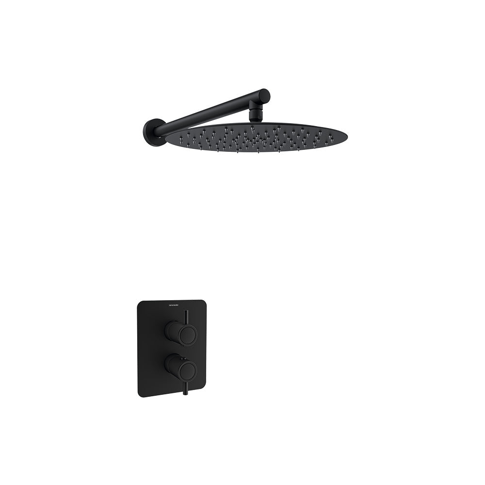 Ramon Soler - Odisea, conjunto termostático de ducha empotrado 1 vía con rociador metálico 300mm, negro mate - BricoandPool