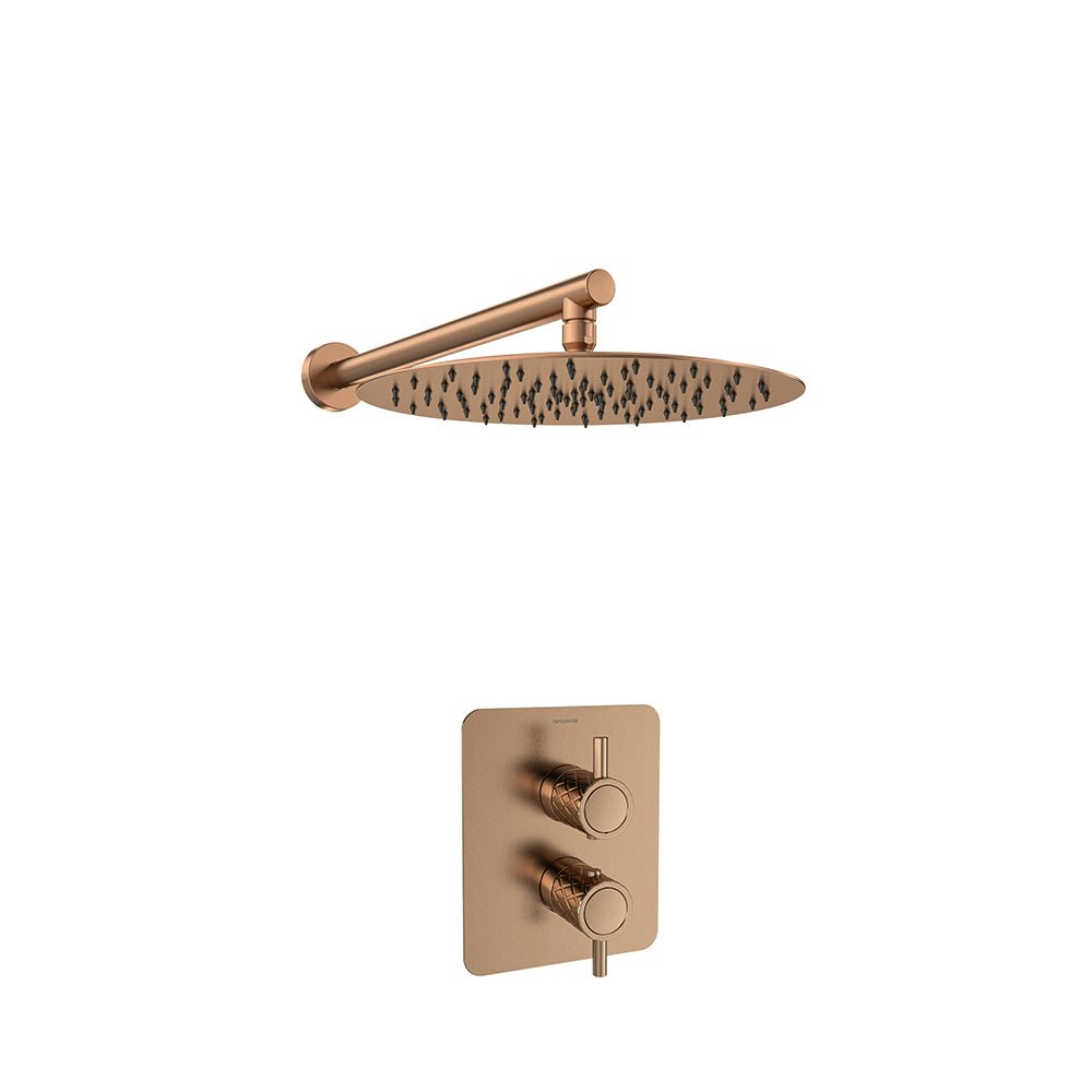 Ramon Soler - Odisea Joya, conjunto termostático empotrado 1 vía con rociador metálico de Ø300 mm, cobre cepillado - BricoandPool