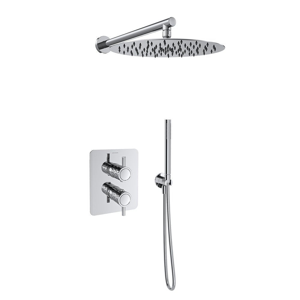 Ramon Soler - Odisea Joya, conjunto termostático empotrado 2 vías con ducha de mano y rociador metálico de Ø300 mm, cromo - BricoandPool