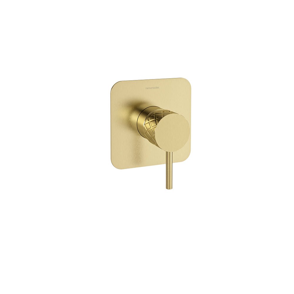 Ramon Soler - Odisea Joya, monomando de ducha empotrado 1 vía con placa metálica, oro cepillado - BricoandPool