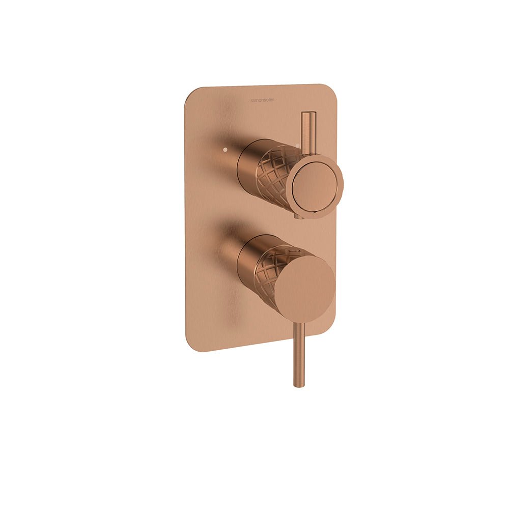 Ramon Soler - Odisea Joya, monomando de ducha empotrado 2 vías con placa metálica, cobre cepillado - BricoandPool