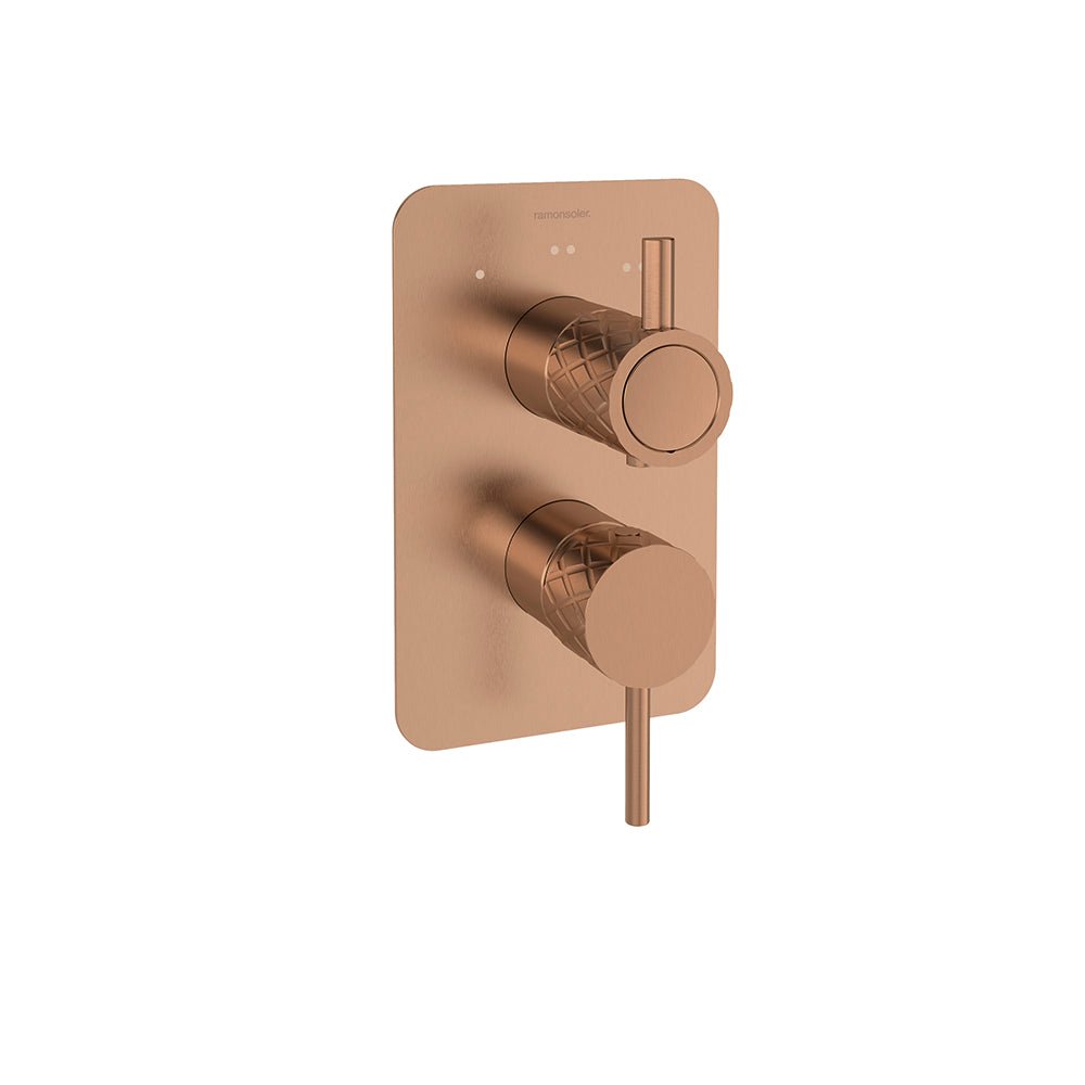 Ramon Soler - Odisea Joya, monomando de ducha empotrado 3 vías con placa metálica, cobre cepillado - BricoandPool