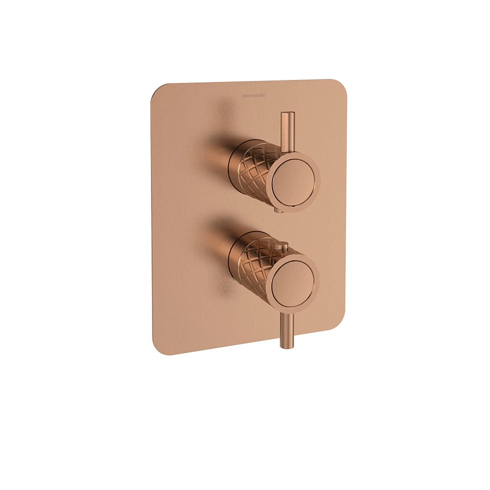 Ramon Soler - Odisea Joya, termostático de ducha empotrado 1 vía con placa metálica, cobre cepillado - BricoandPool