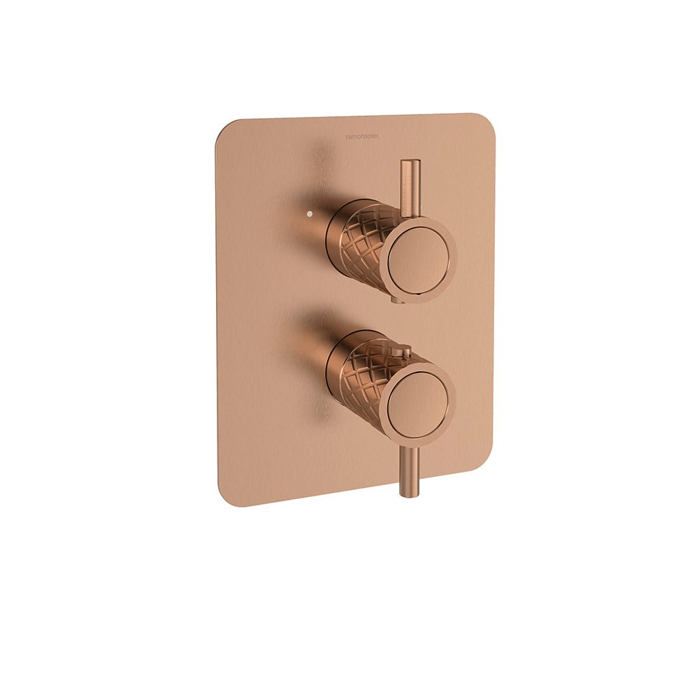Ramon Soler - Odisea Joya, termostático de ducha empotrado 2 vías con placa metálica, cobre cepillado - BricoandPool