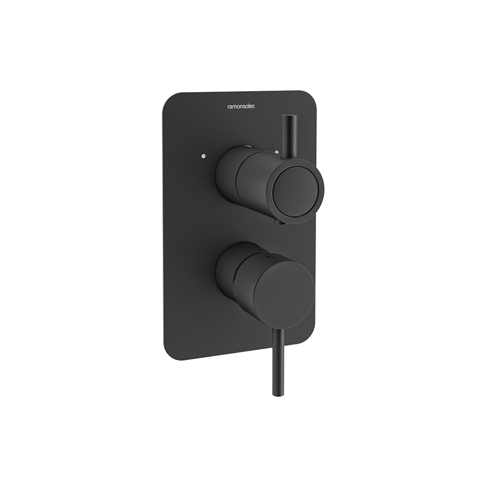 Ramon Soler - Odisea, monomando de ducha empotrado 2 vías con placa metálica, negro mate - BricoandPool