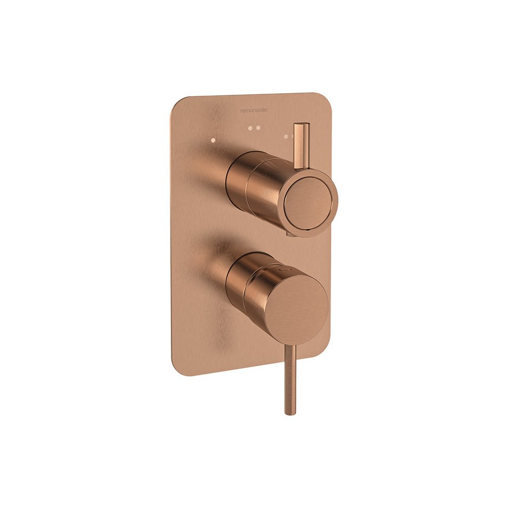 Ramon Soler - Odisea, monomando de ducha empotrado 3 vías con placa metálica, cobre cepillado - BricoandPool