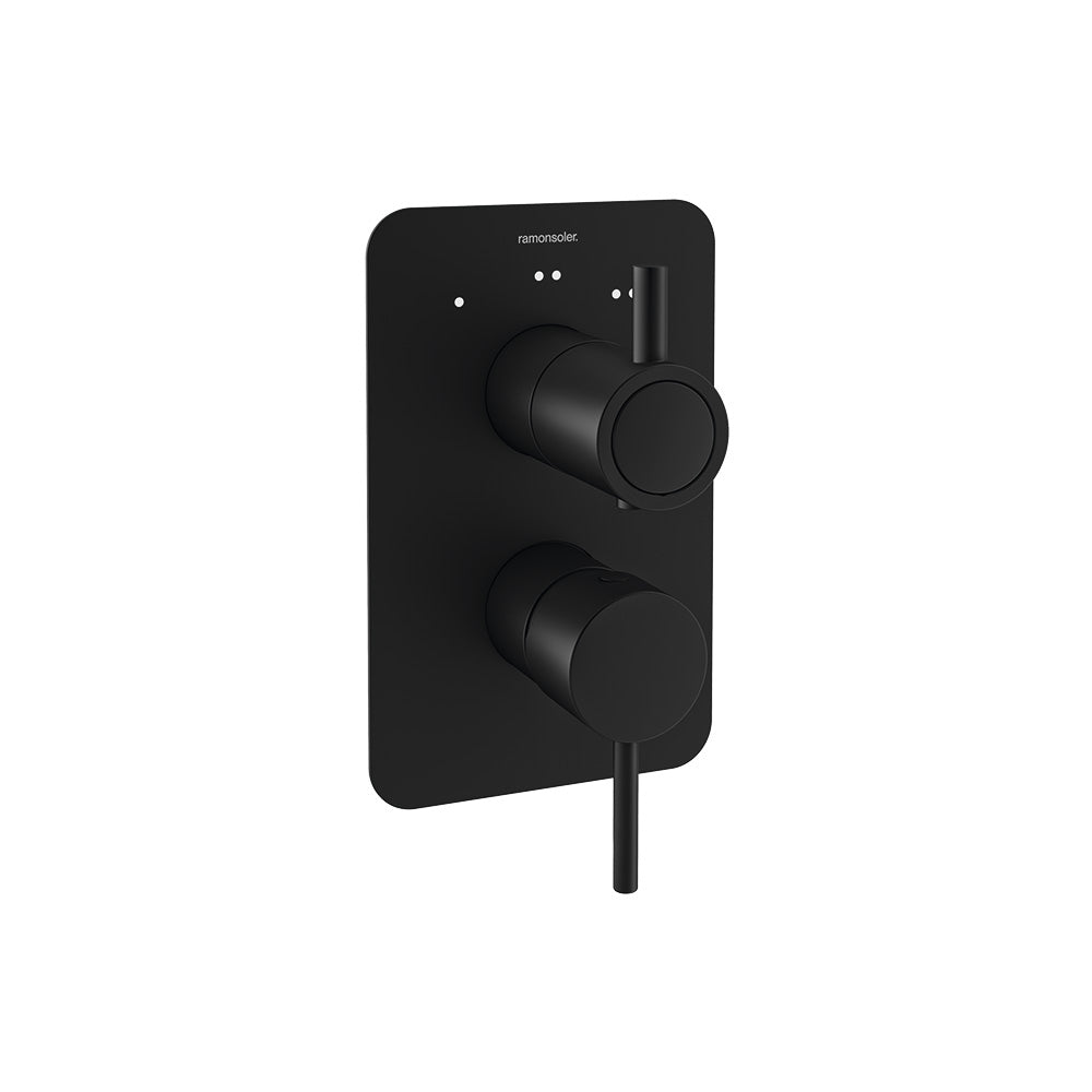 Ramon Soler - Odisea, monomando de ducha empotrado 3 vías con placa metálica, negro mate - BricoandPool
