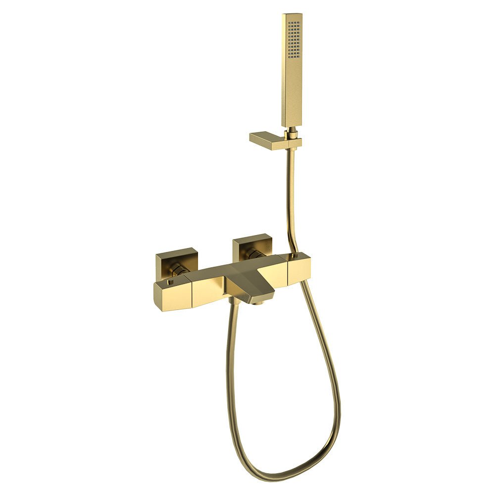 Ramon Soler - Prisma, termostático de baño - ducha con equipo de ducha, oro cepillado - BricoandPool