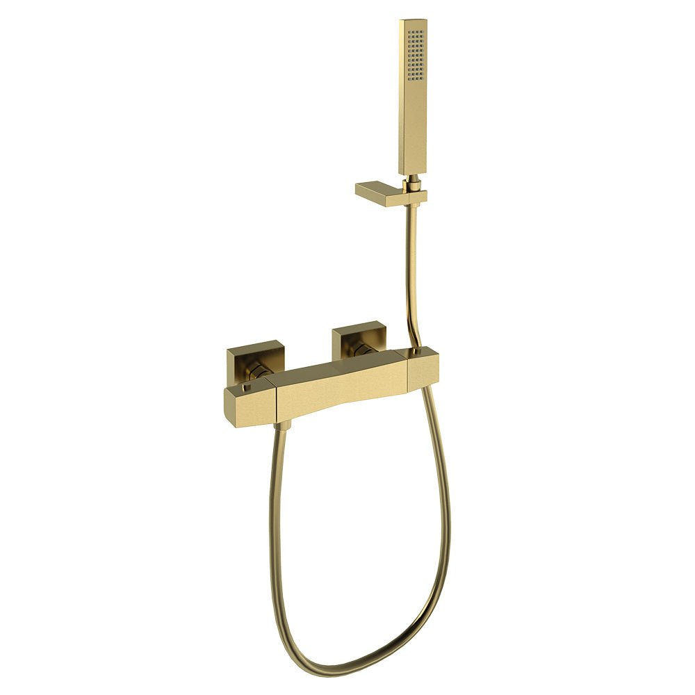 Ramon Soler - Prisma, termostático de ducha con equipo de ducha, oro cepillado - BricoandPool