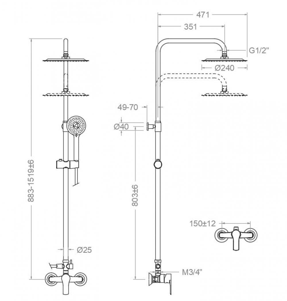 Ramon Soler - Titanium, columna de ducha telescópica monomando con rociador ABS de Ø240 mm, cromo 187402RP240 - BricoandPool