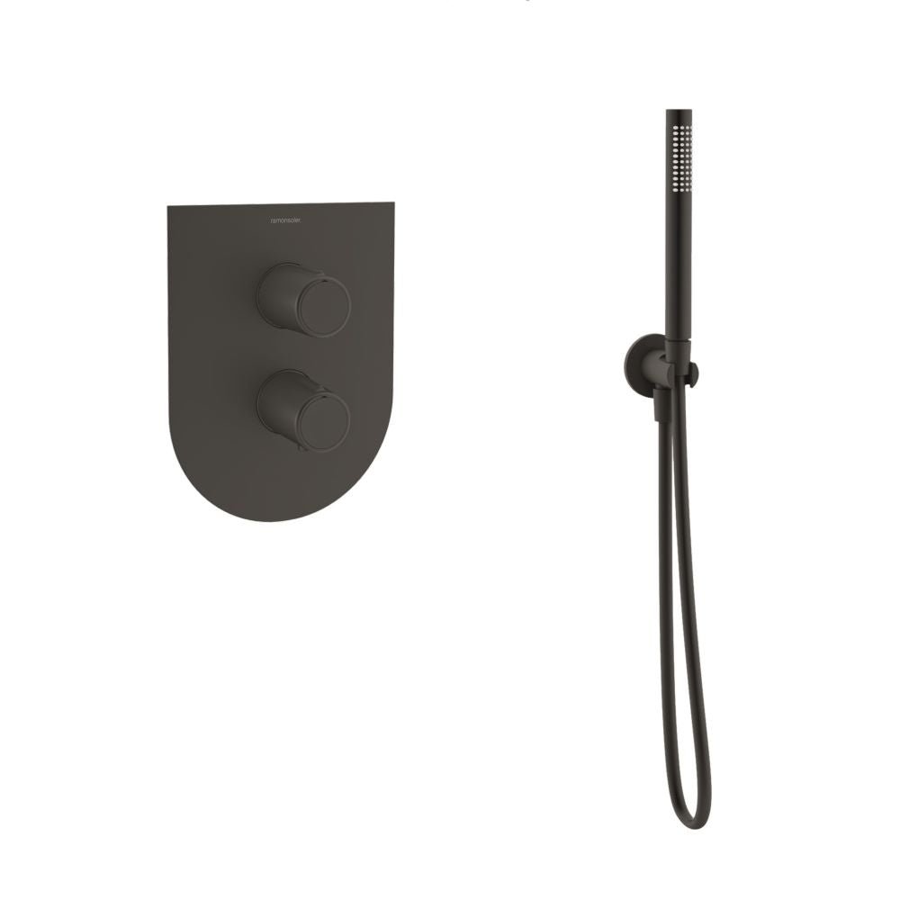 Ramon Soler - Tzar, conjunto empotrado termostático de ducha con sistema hotblock, negro mate - BricoandPool