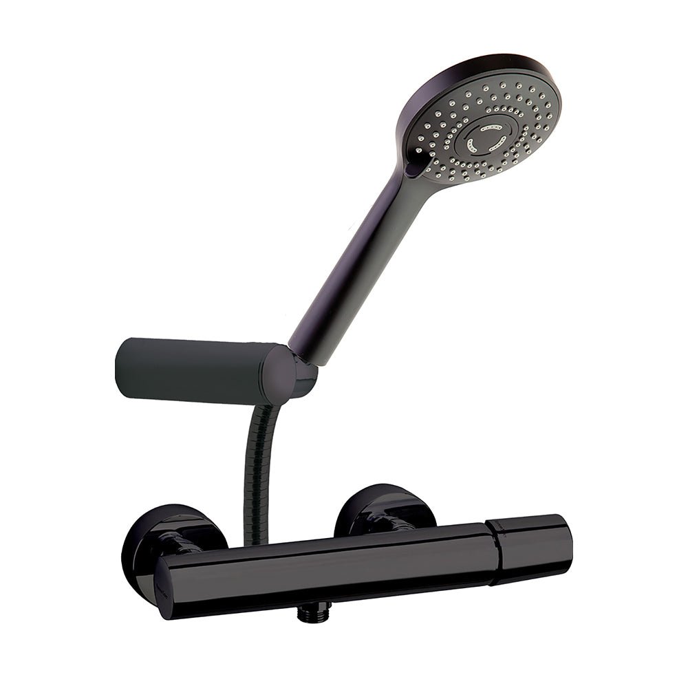 Ramon Soler - Tzar, conjunto monomando de ducha con equipo de ducha, negro mate - BricoandPool