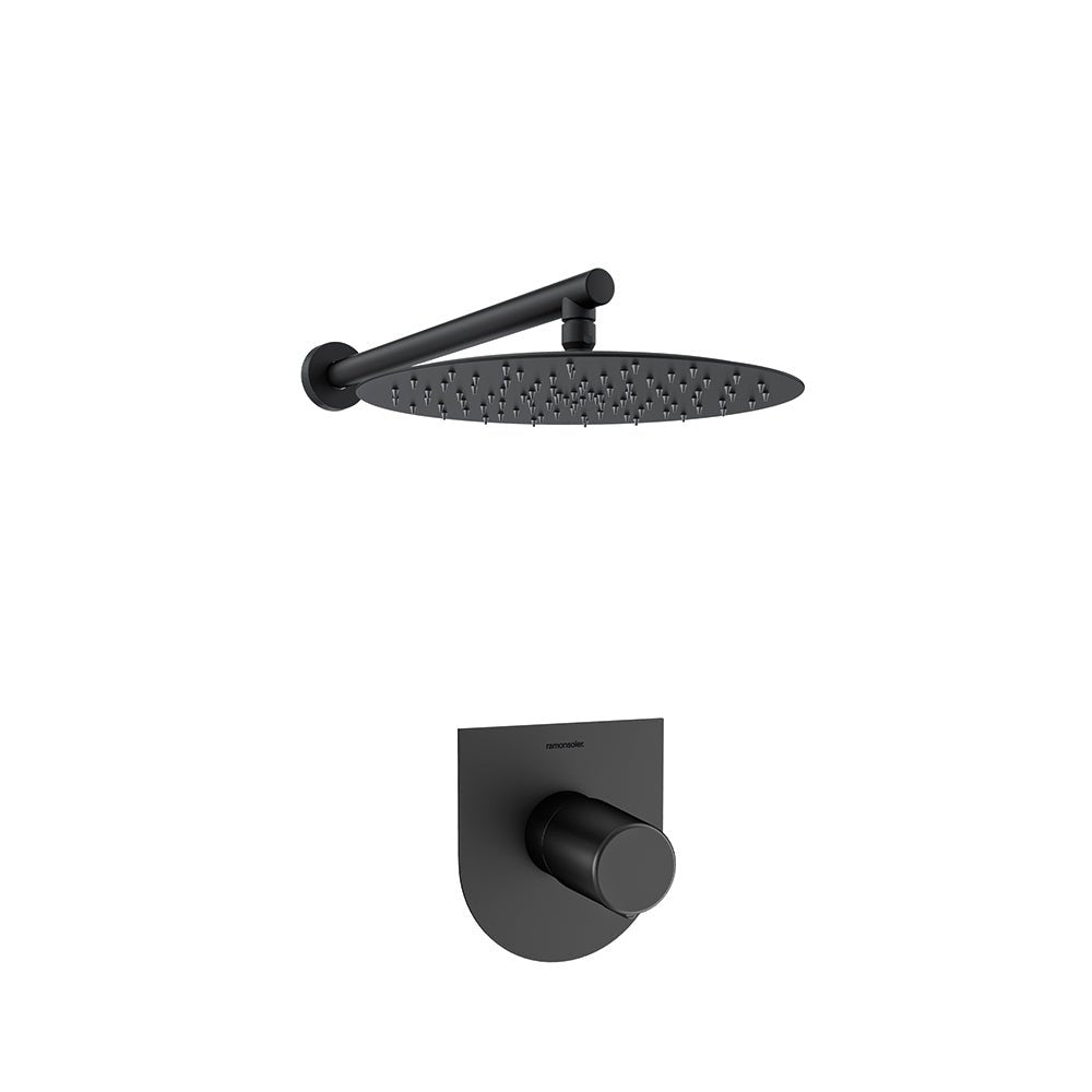 Ramon Soler - Tzar, conjunto monomando empotrado de 1 vía con rociador metálico de Ø300 mm, negro mate - BricoandPool
