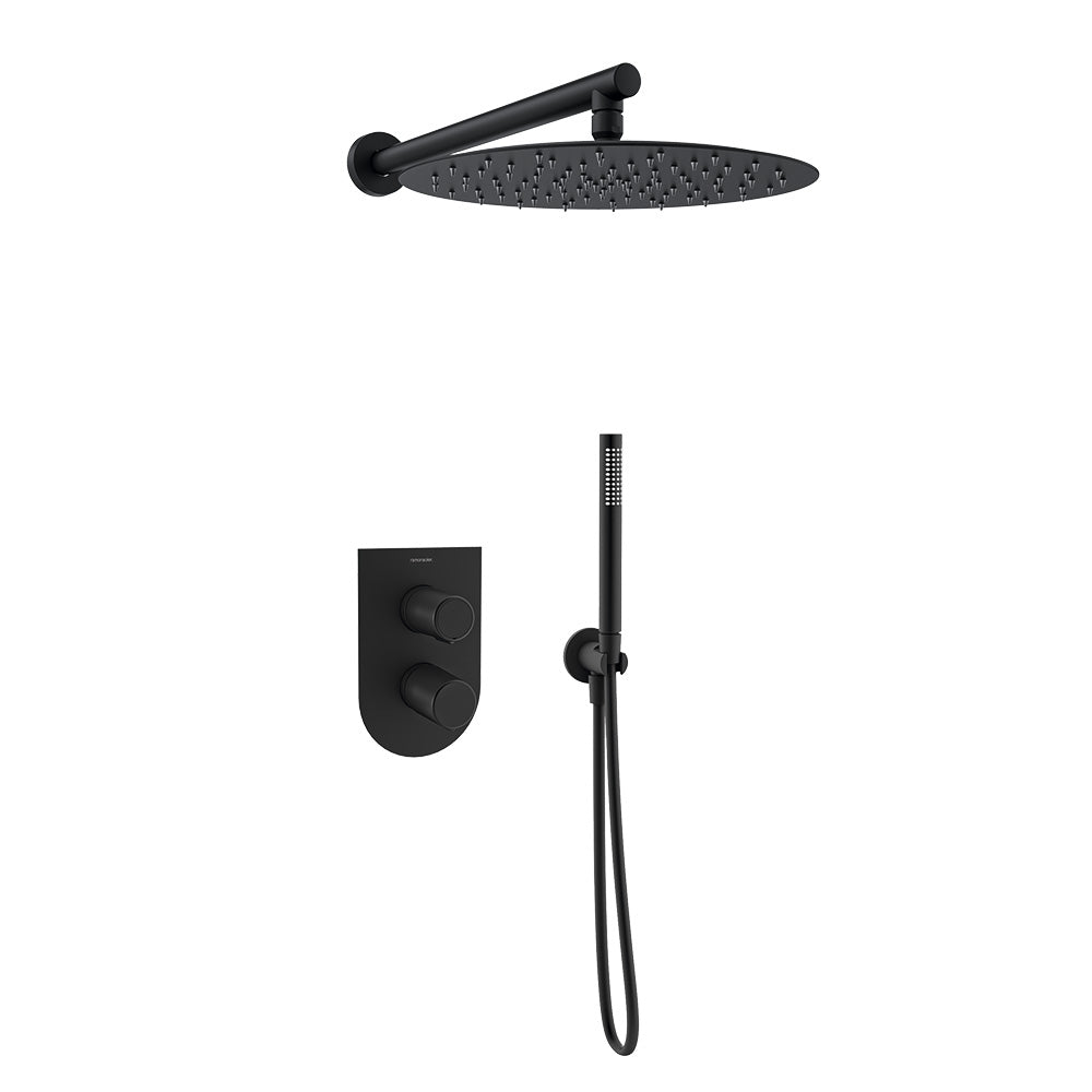 Ramon Soler - Tzar, conjunto monomando empotrado de 2 vía con rociador metálico de Ø300 mm, negro mate - BricoandPool