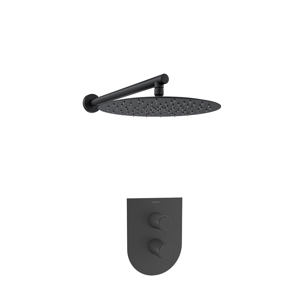 Ramon Soler - Tzar, conjunto termostático empotrado de 1 vía con rociador metálico de Ø300 mm, negro mate - BricoandPool