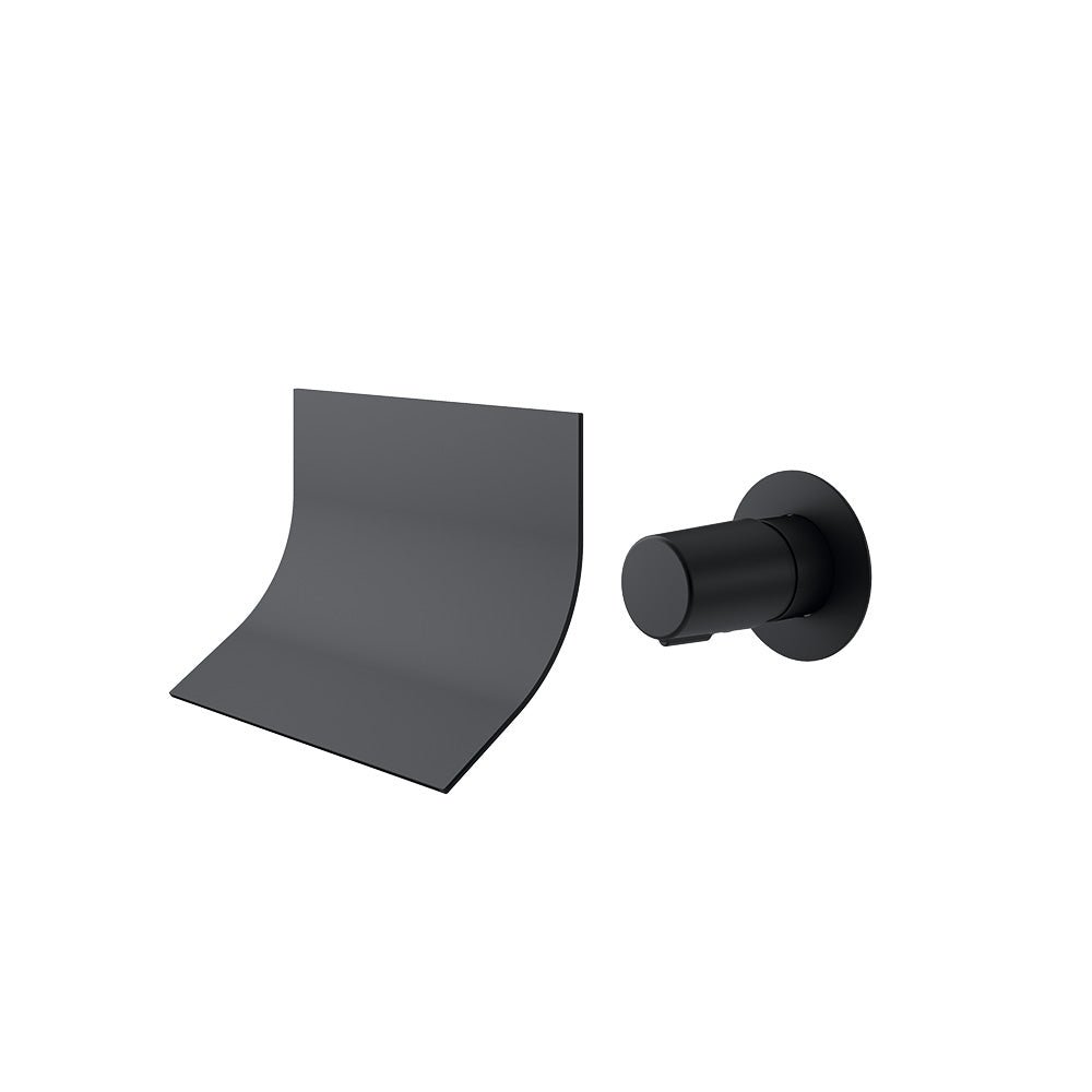Ramon Soler - Tzar, monomando de lavabo empotrado mural con caño cascada, negro mate - BricoandPool