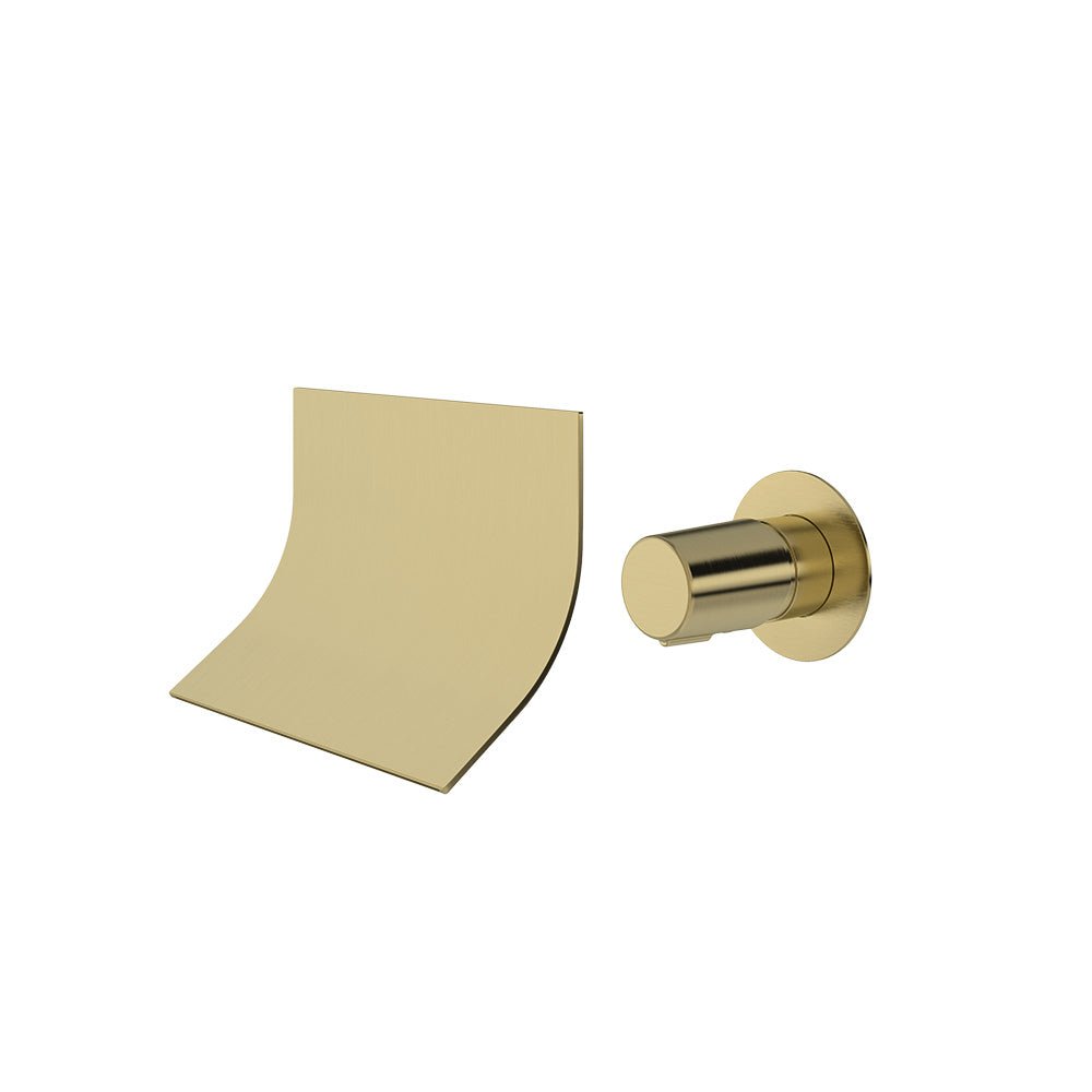 Ramon Soler - Tzar, monomando de lavabo empotrado mural con caño cascada, oro cepillado - BricoandPool