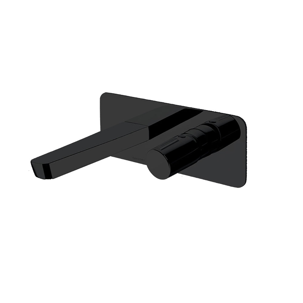 Ramon Soler - Tzar, monomando de lavabo empotrado mural con placa metálica, negro mate - BricoandPool