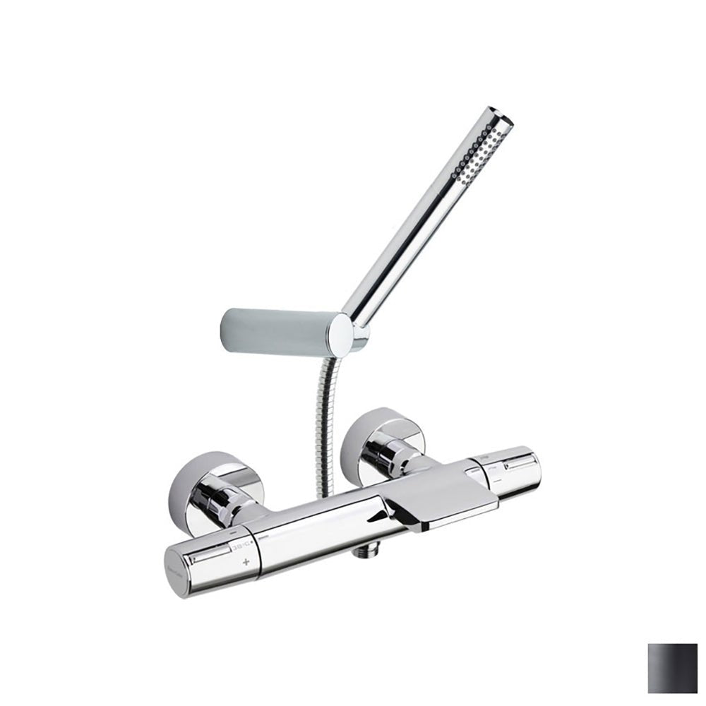 Ramon Soler - Tzar, termostático de baño - ducha salida cascada con equipo de ducha, negro mate - BricoandPool